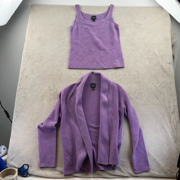 Eileen Fisher Womens Cardigan & Tank Set Size XS Lot Of Two Purple Casual Chic - Picture 11 of 11